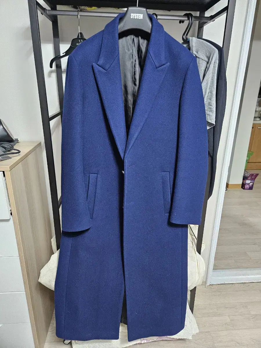 System Homme Cashmere-blend Navy Long Coat 105