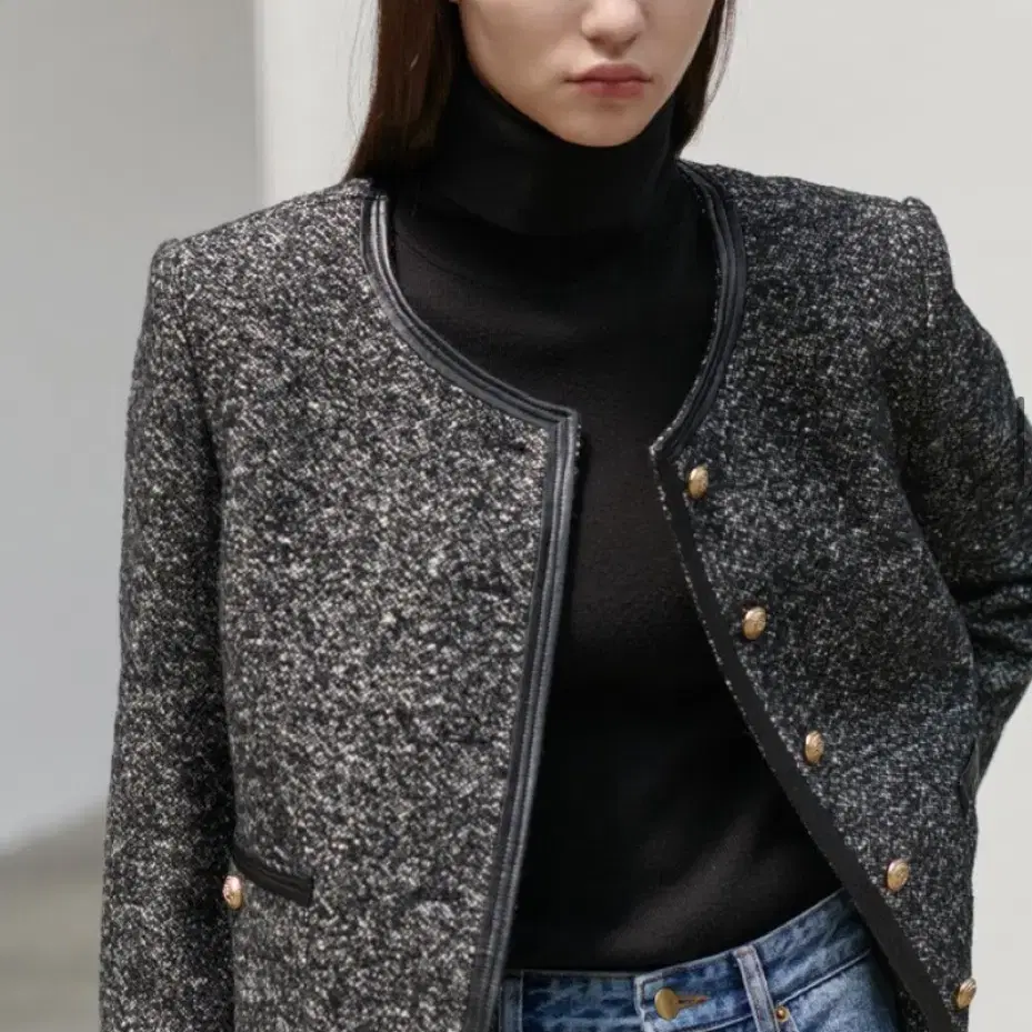 닐바이피 자켓(leather trimming crop jacket)