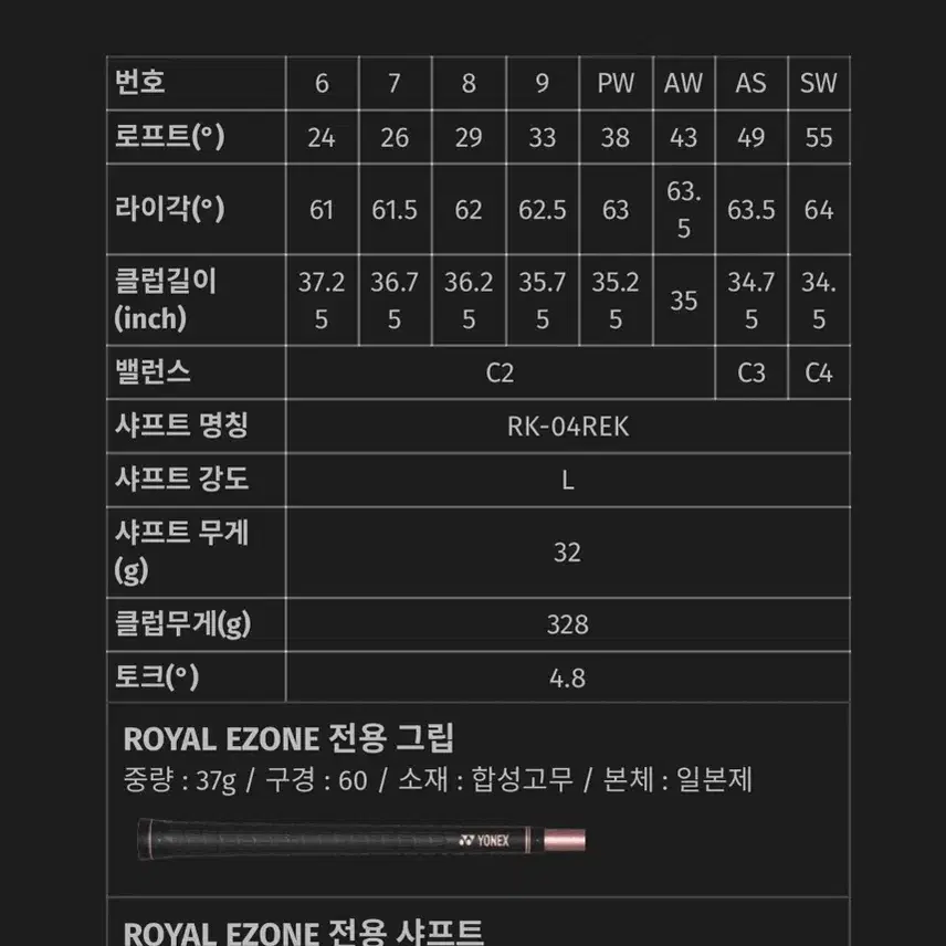 요넥스골프 로얄이존06 여성용카본 L 7(6-SW)아이언세트