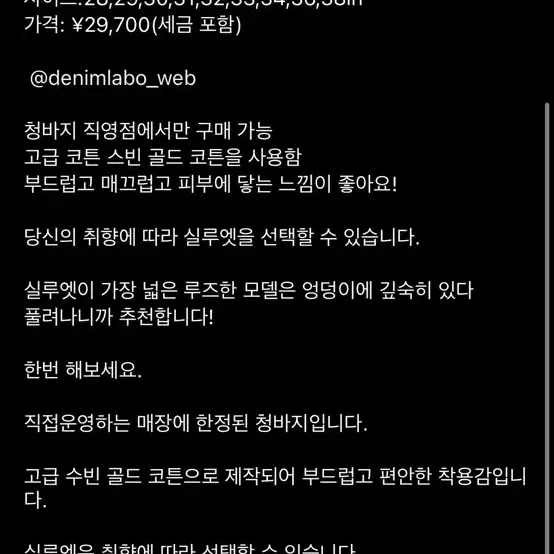 재팬블루진 루즈핏 한정판 데님 32 (프리휠러스 풀카운트 제라도)