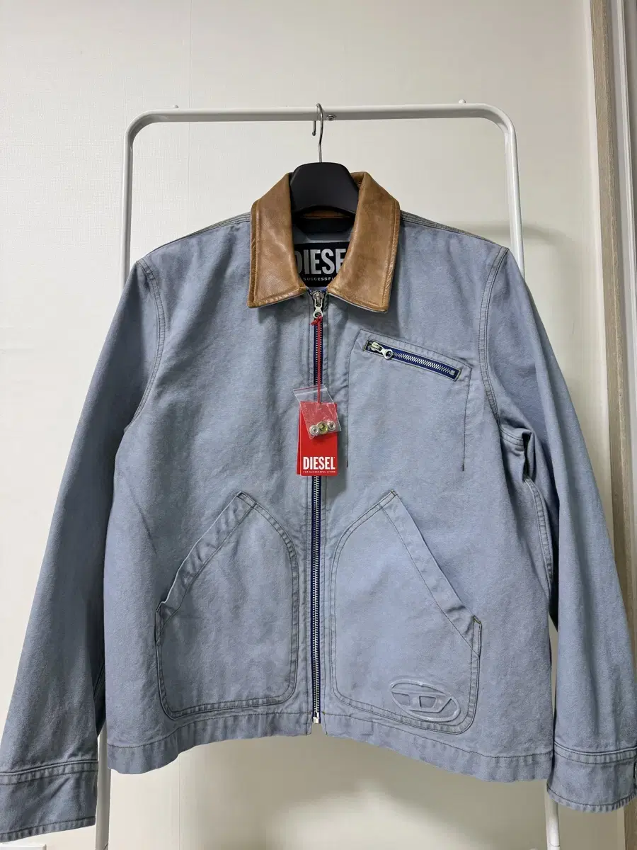 Diesel Diesel Leather kara Denim Jacket (size 48)