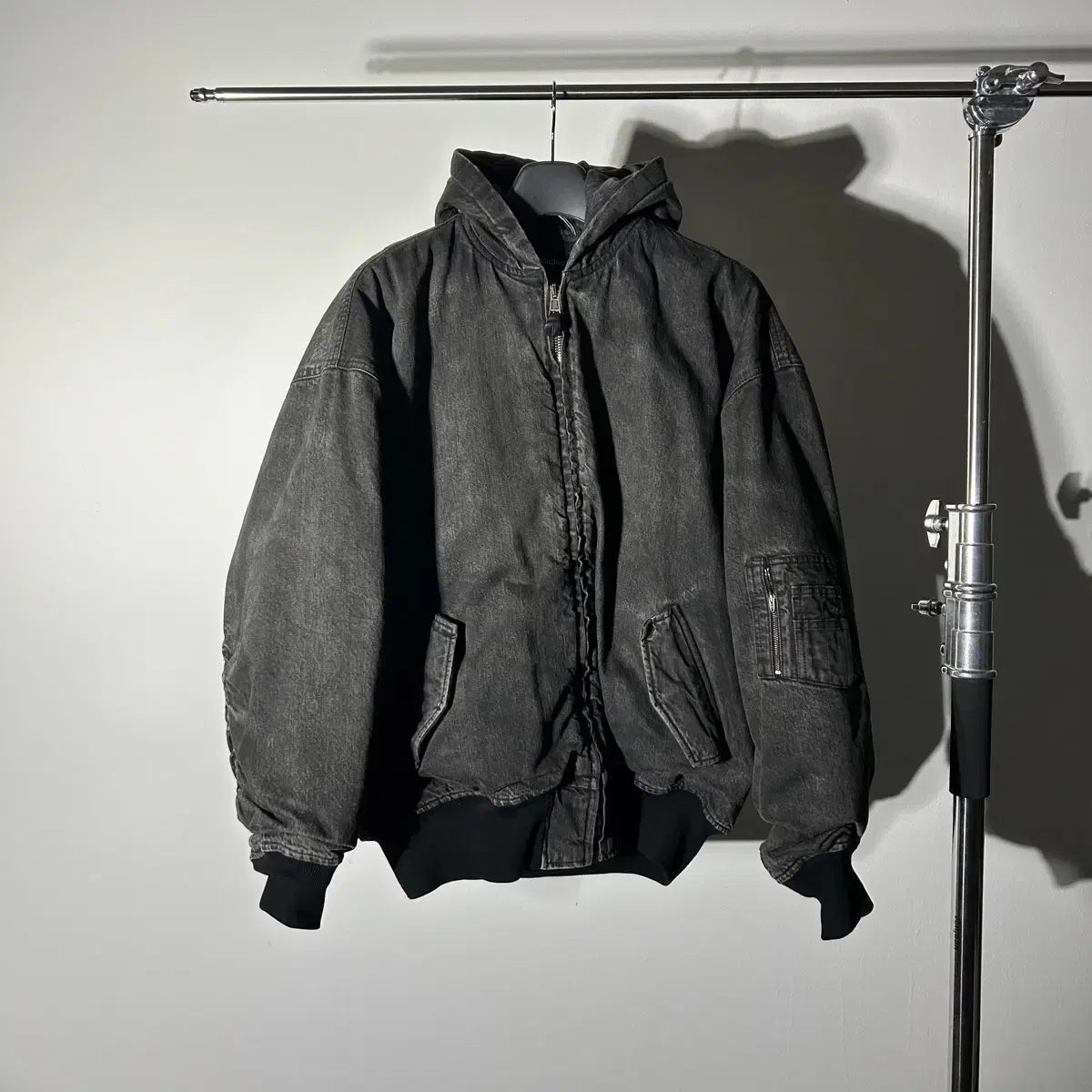 [UTC] Balenciaga washed denim hooded bomber jacket