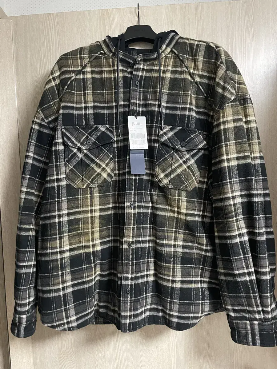 Size 52, Junge Check Hooded Layered Shirt Black