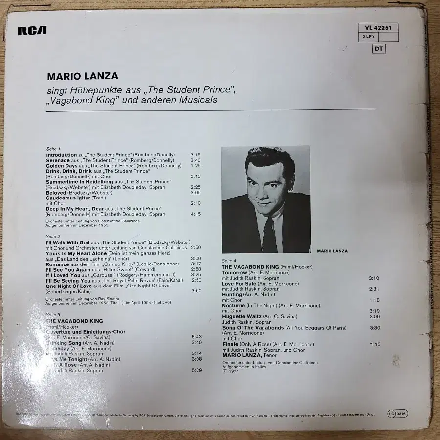 MARIO LANZA 2LP 음반 (LP 턴테이블 오디오 앰프