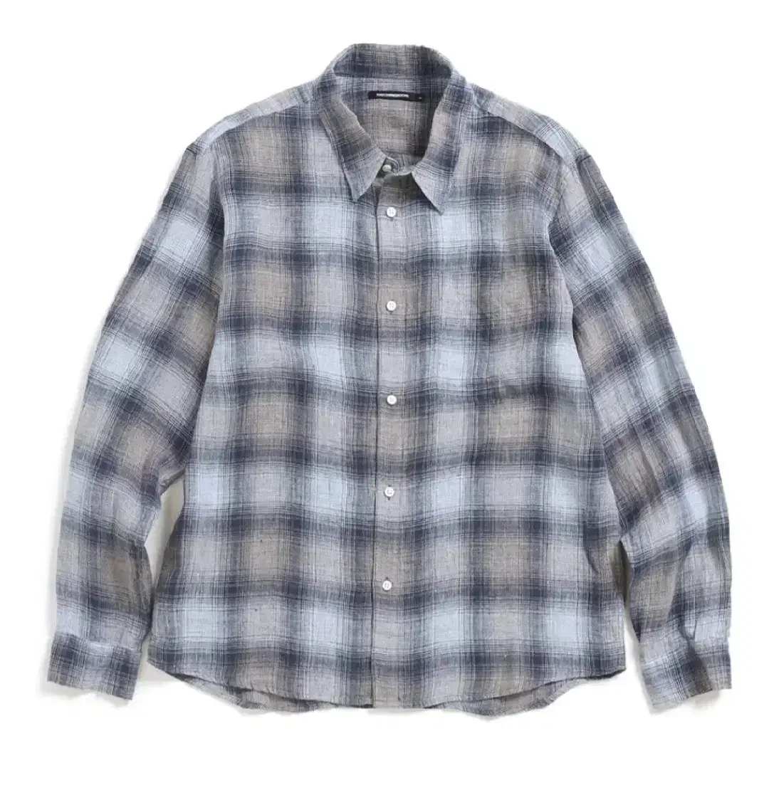 4] Hatching Room bloo Gray Linen Check Shirt