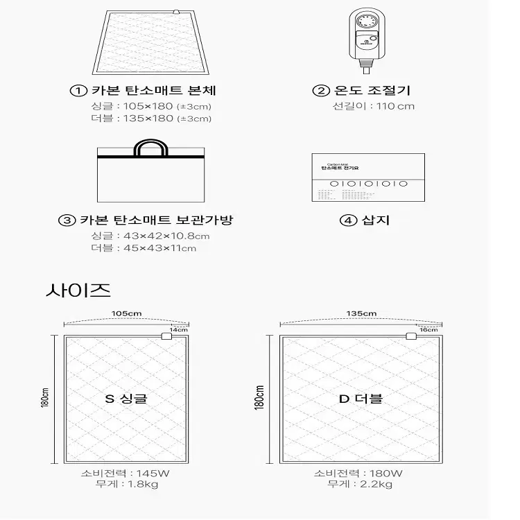 [무료배송]카본 탄소매트 온열매트 전기매트 온수매트 카본매트 전기요 장판