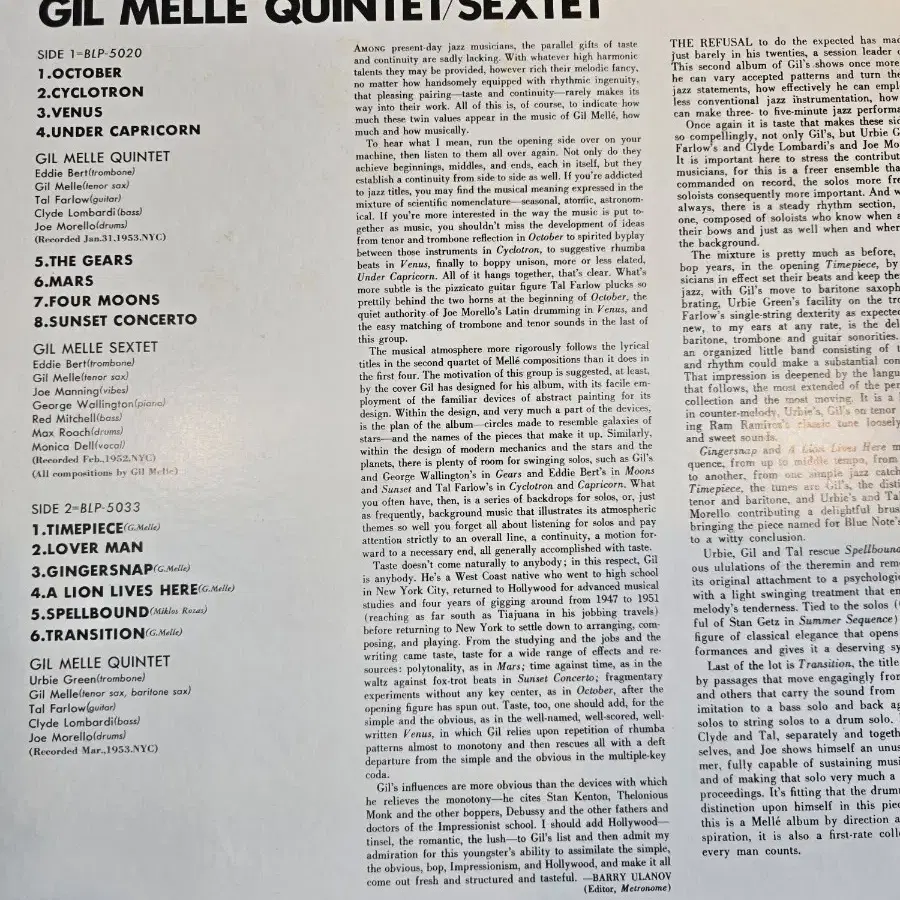 Gil Melle.quintet & sextet.83.jpn블루노트.민트