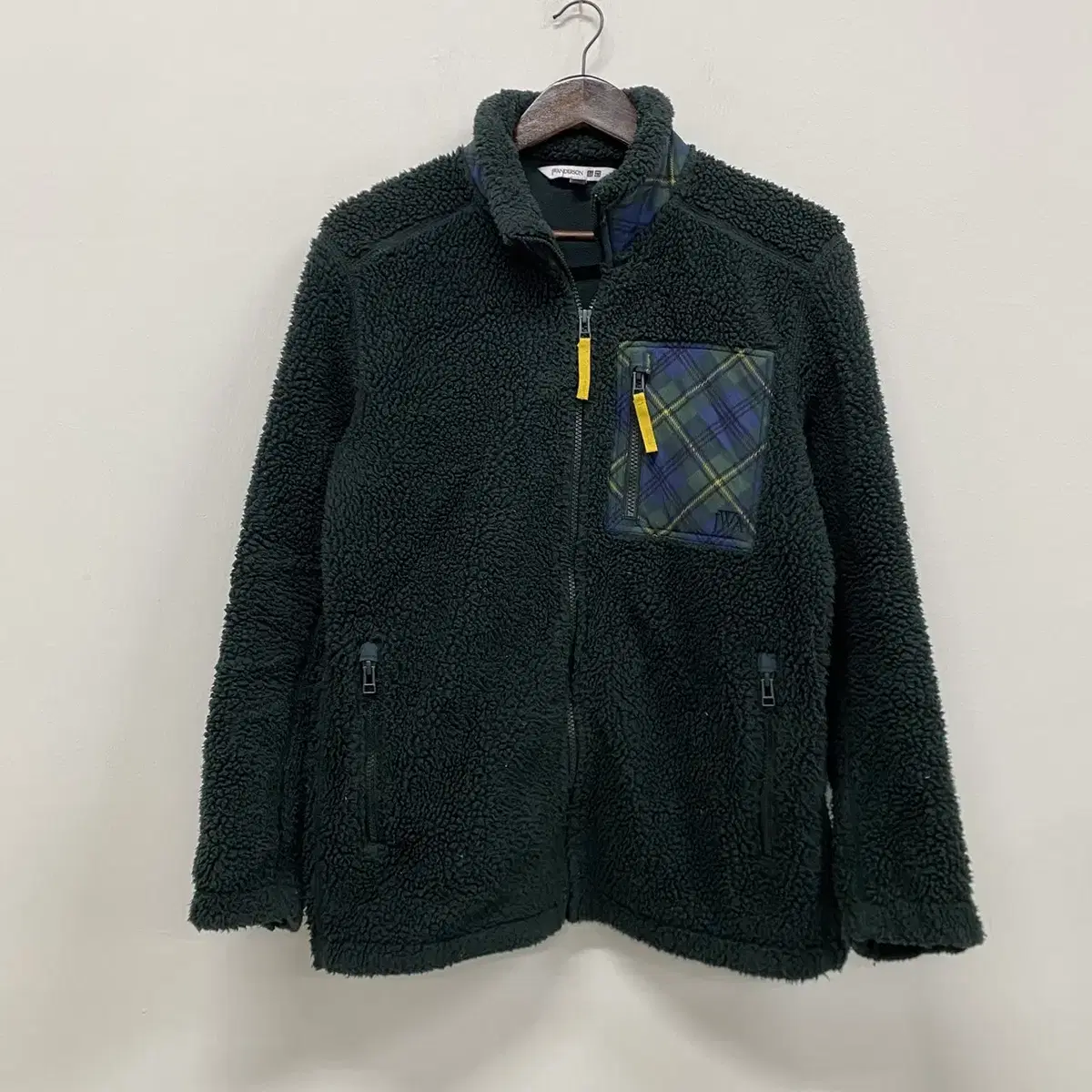 Uniqlo JW Anderson Green Check Poggle Fleece Hooded Zip-up 95