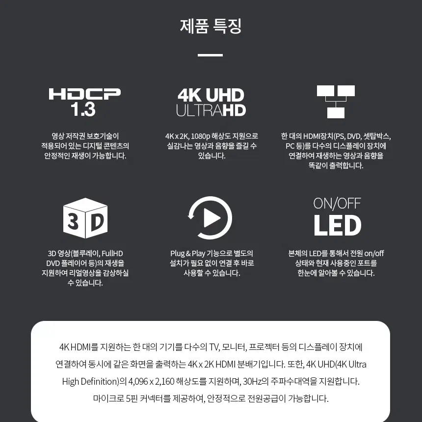 HDMI 1:2 모니터 분배기 [오디오지원]