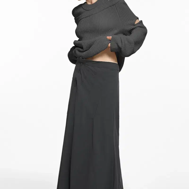 NACHE 나체 WAVE MAXI SKIRT CHARCOAL 맥시스커트