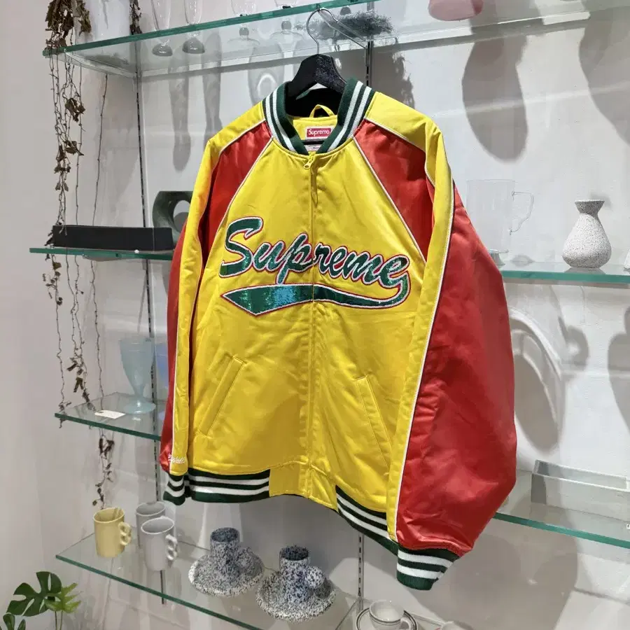 슈프림 X MITCHELLNESS sequin logo varsity