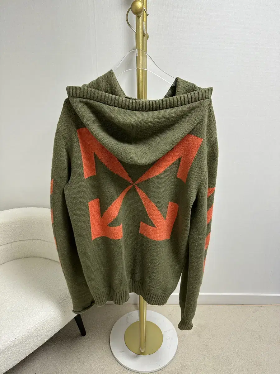 Size L / Off-white knit detail hooded zip-up