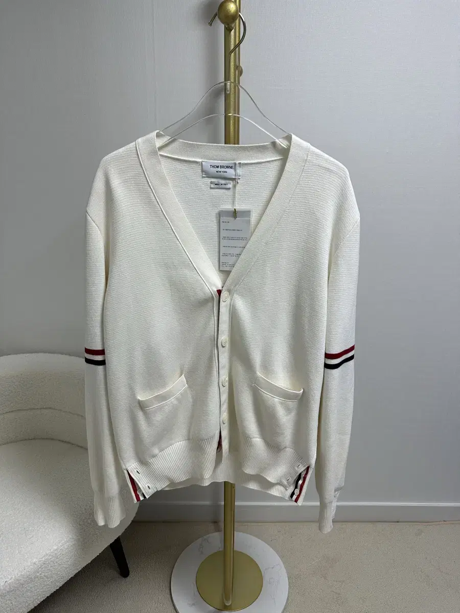 Size 2 / Thom Browne Milano Stitched Armband Cardigan Ivory