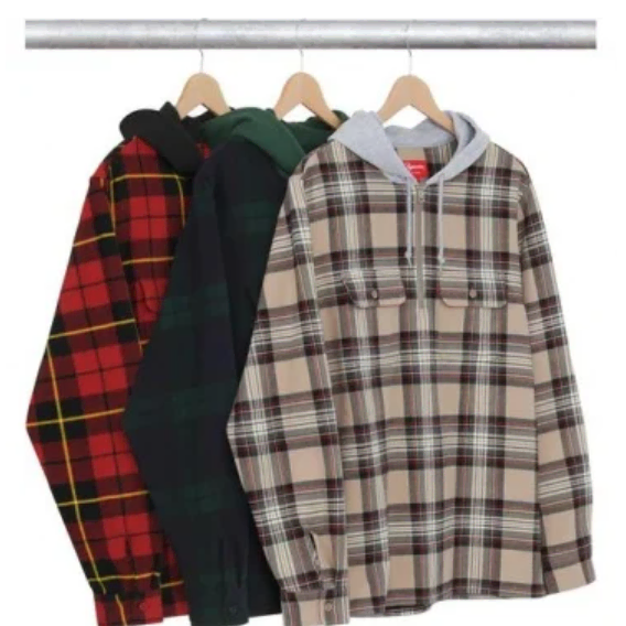 슈프림 Hooded Plaid Half Zip Shirt XL