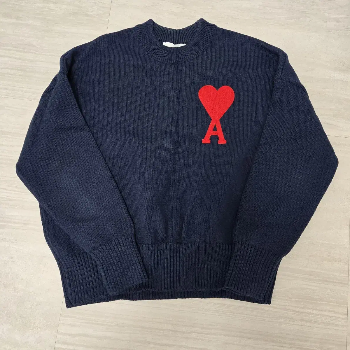 [S] ami ami Big Heart Logo Wool Knit Navy