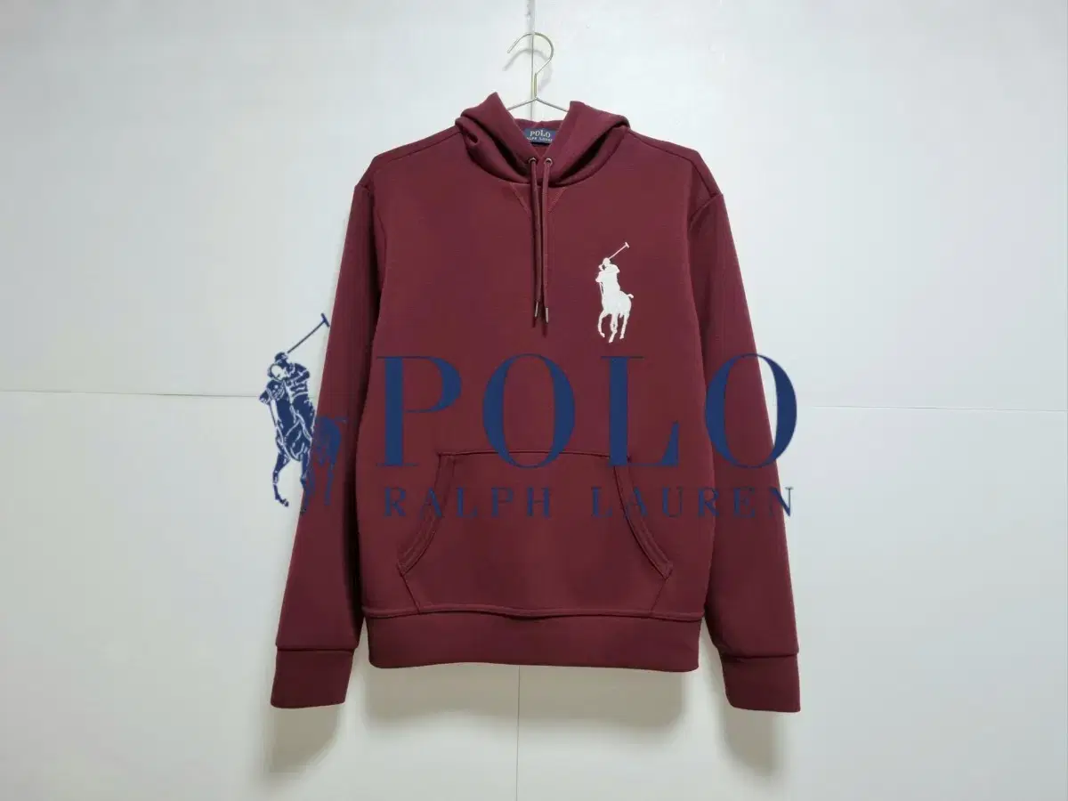 Men's S (Brand New) Polo NewTac Big Pony Long Sleeve Hoodie Burgundy