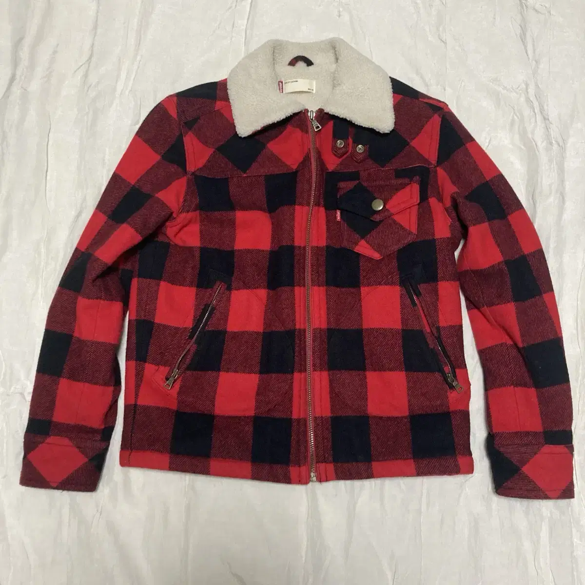 Levi's Fleece Brushed Sherpa Red Tartan Check Zip-up Jacket 105