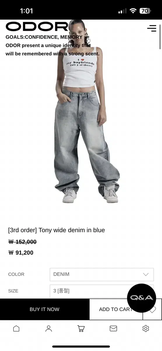 (새상품) 오도어 tony wide denim pants 3사이즈