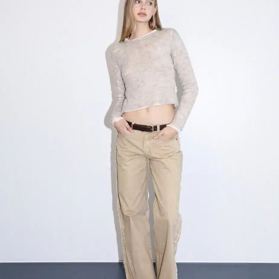 Low Rise Side Damage Wide Cotton Pants