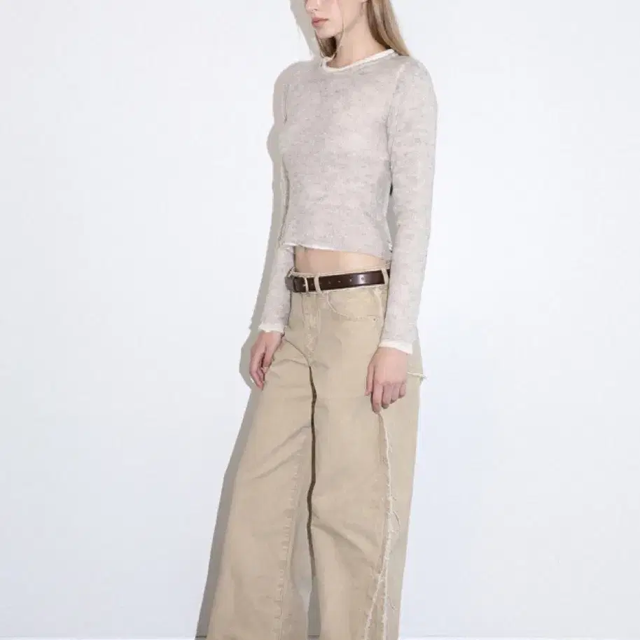 Low Rise Side Damage Wide Cotton Pants