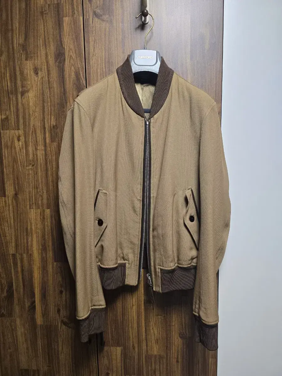 Tom Ford 20FW Hop Sack Leather Trim Wool Bomber