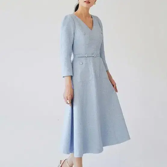 브라이드앤유 ULANNI V neck A-line tweed dress