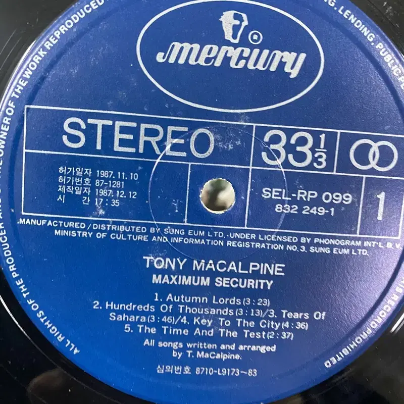 TONY MACALPINE LP / AA3028