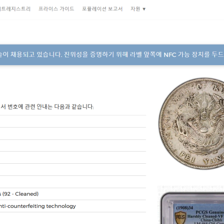 1908년(34) 중국 CHIHLI 광서 원보 1달러 PCGS VF 은화