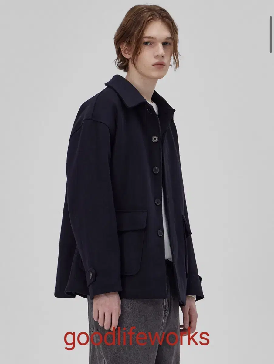 Trendy half wool mac coat navy winter single coat