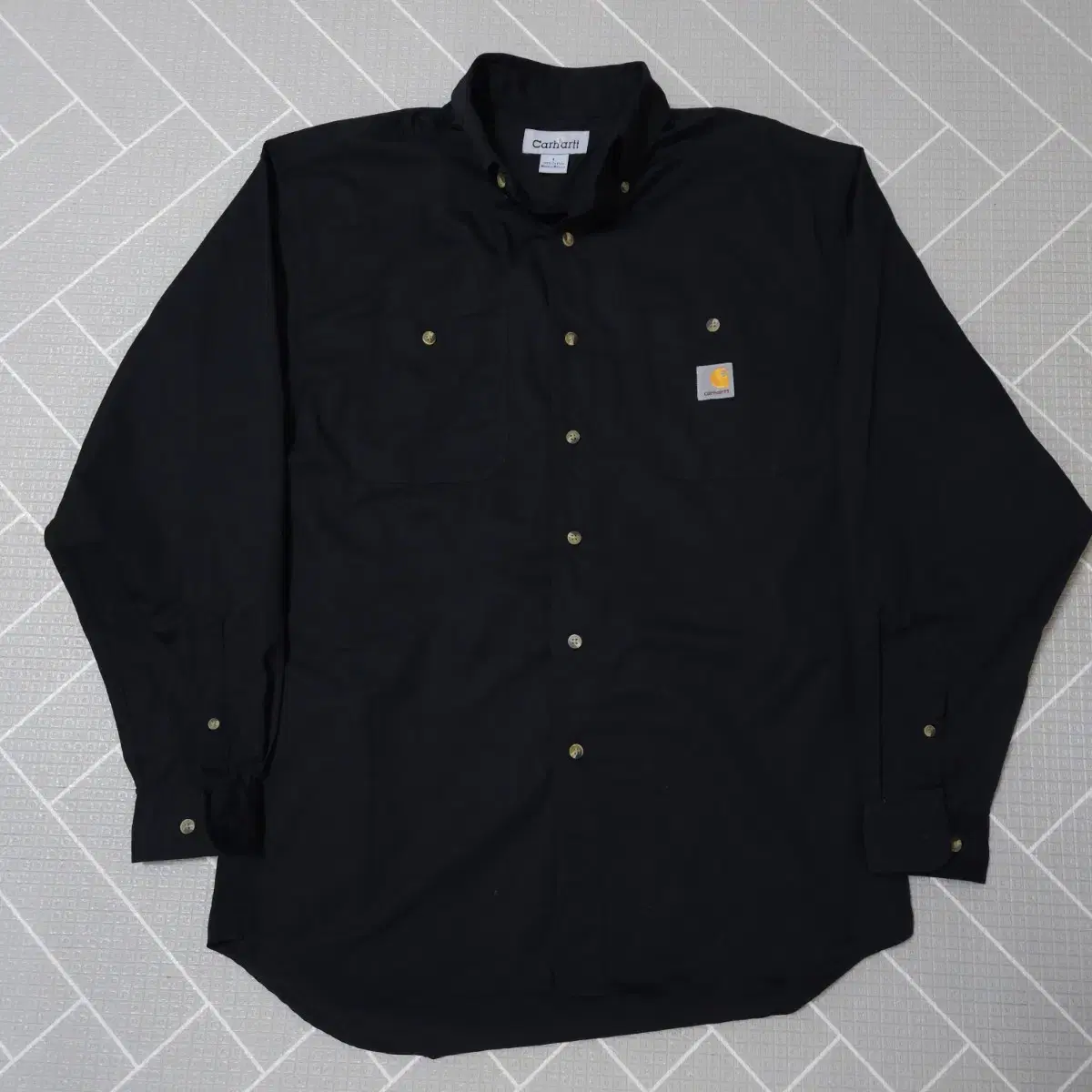 [L] Calhart Black Cotton Long Sleeve Work Shirt