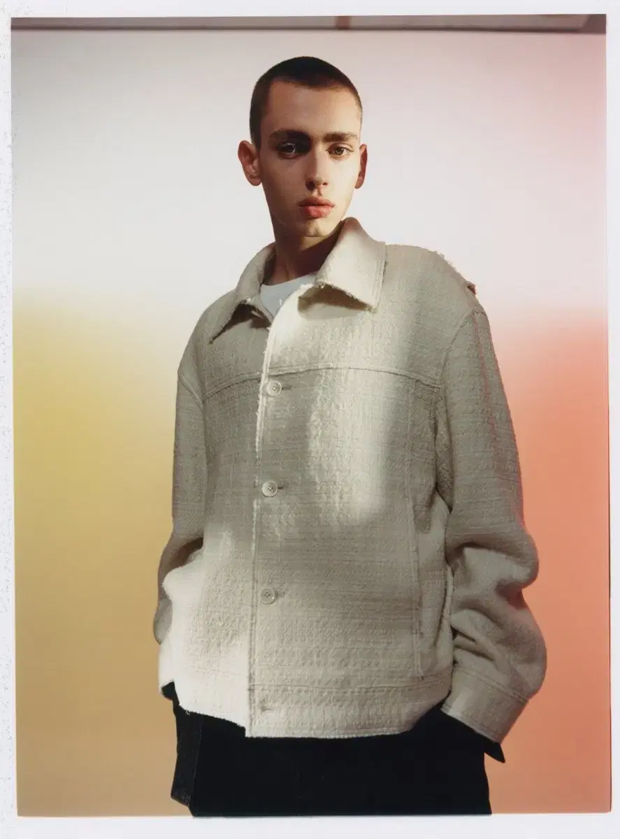 [L] Insilence Cut-off wool tweed jacket cream color for sale