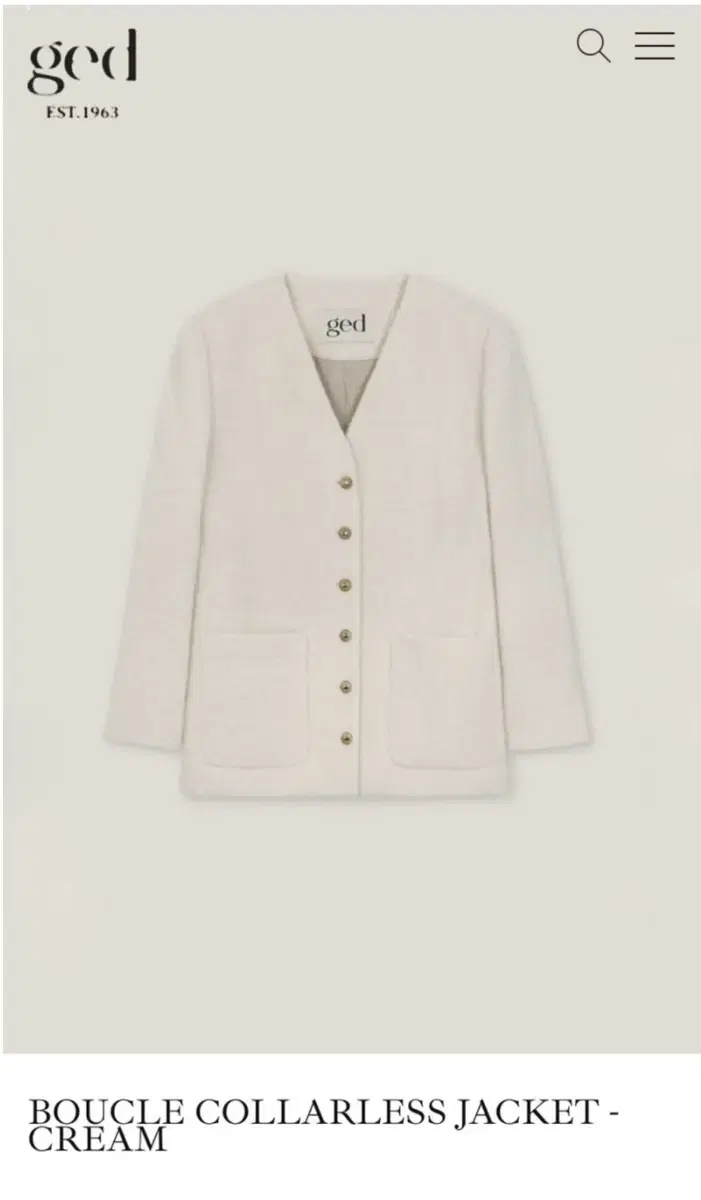 게드 Ged BOUCLE COLLARLESS JACKET(cream)