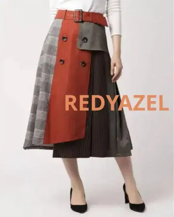 REDYAZEL 이종 소재 믹스 종아리 기장 스커트