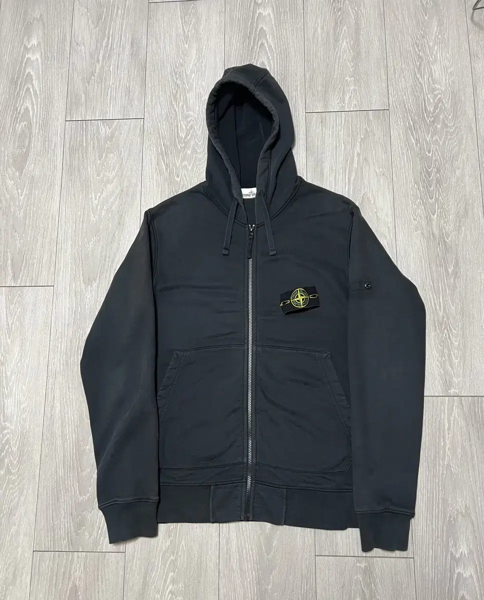 Genuine 21FW Stone Island Hooded Zip-up 100-L Black