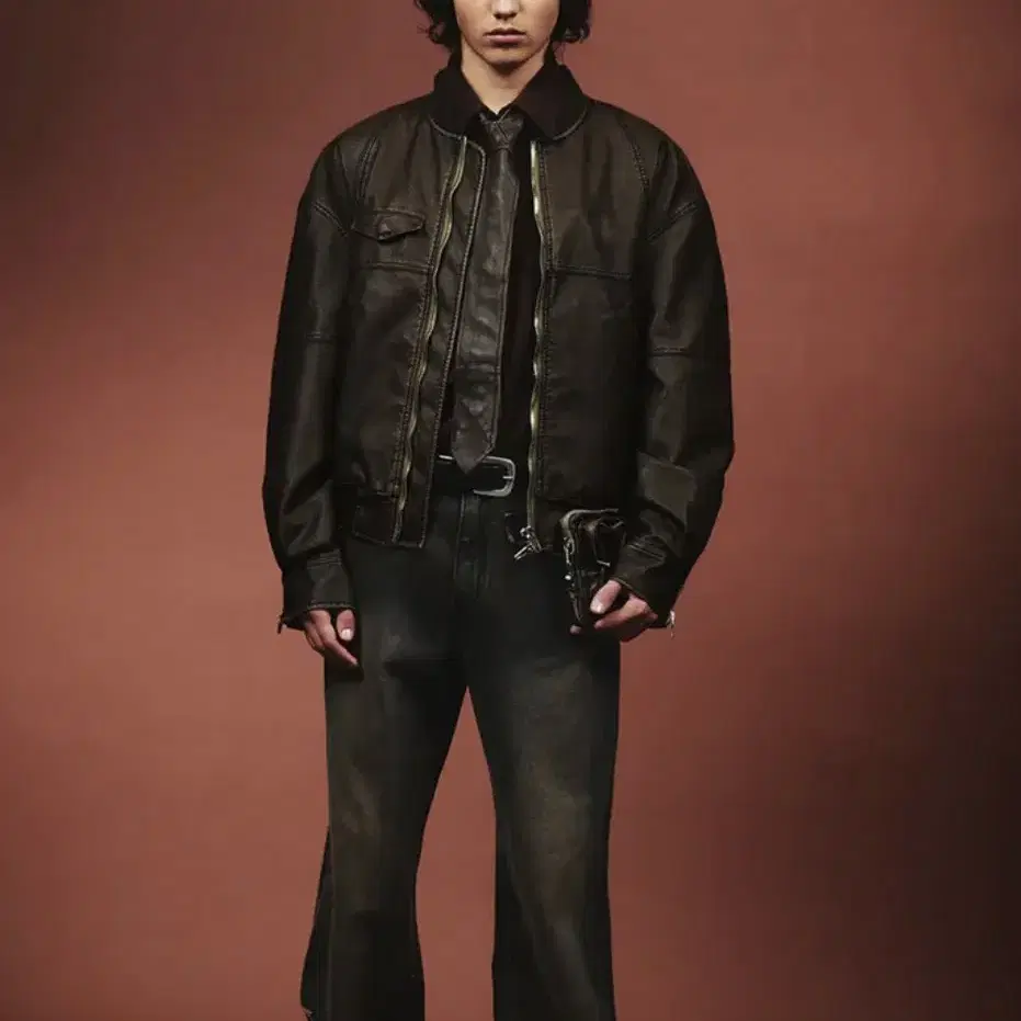 kijun 기준 맨 레더 자켓 faux-leather bomber