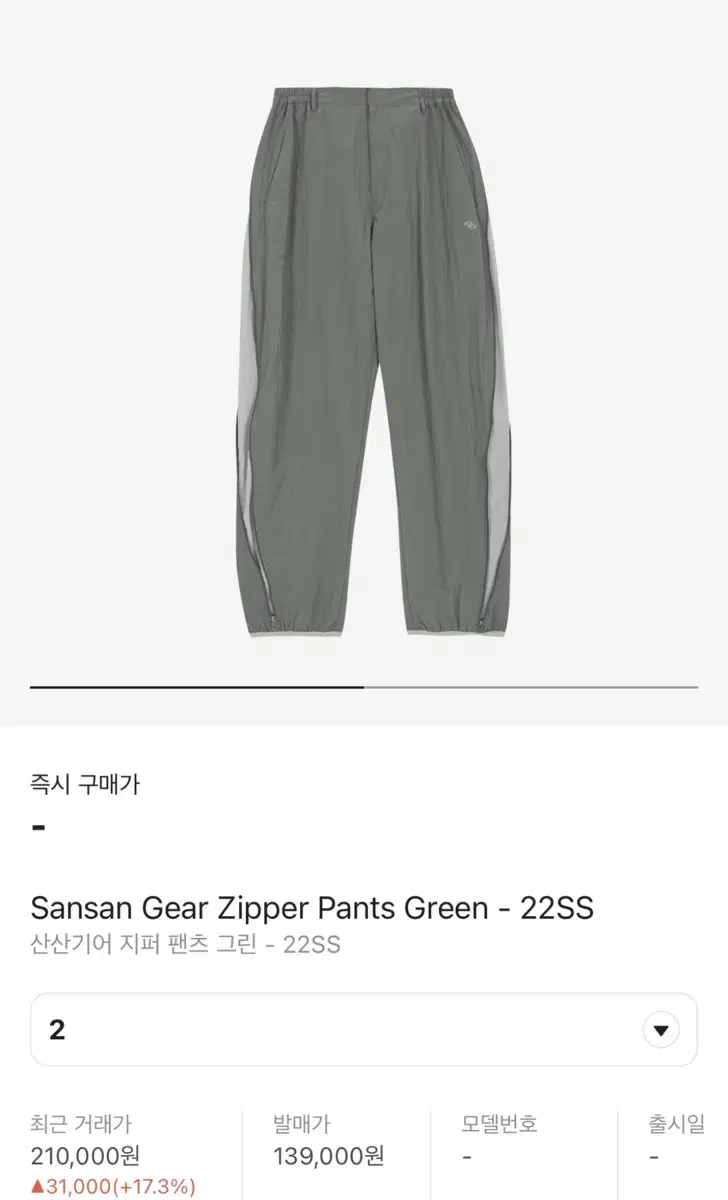 [2] 22SS San San Gear Zipper Pants Green