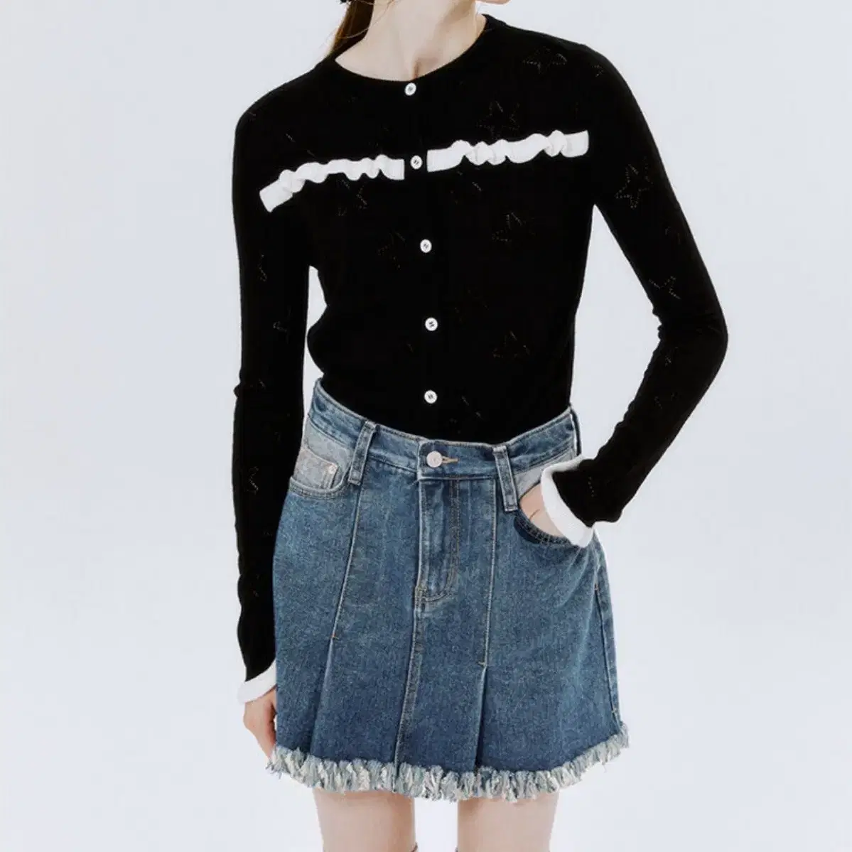 마가린핑거스 denim fringe skirt