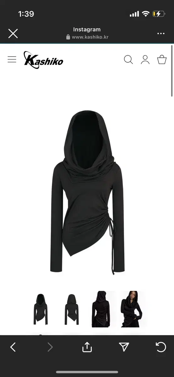 카시코 kashiko Cowl Hood Long Sleeve Black