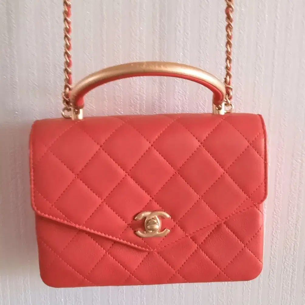 Chanel Lady Red Chain Bag 금장 코랄레드 가방 정품