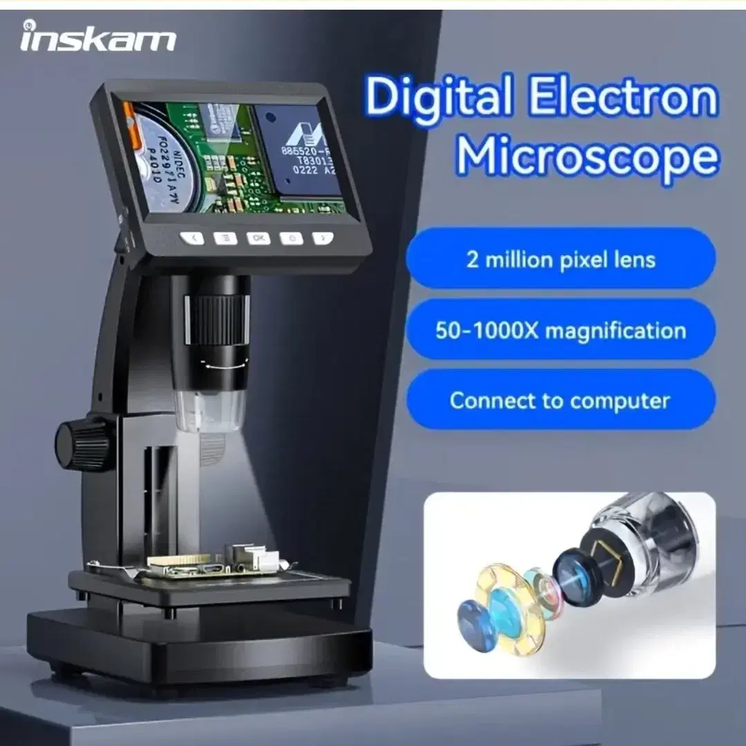 디지털 현미경 1000배 확대, 8개 LED 링 조명, 컴퓨터 현미경,