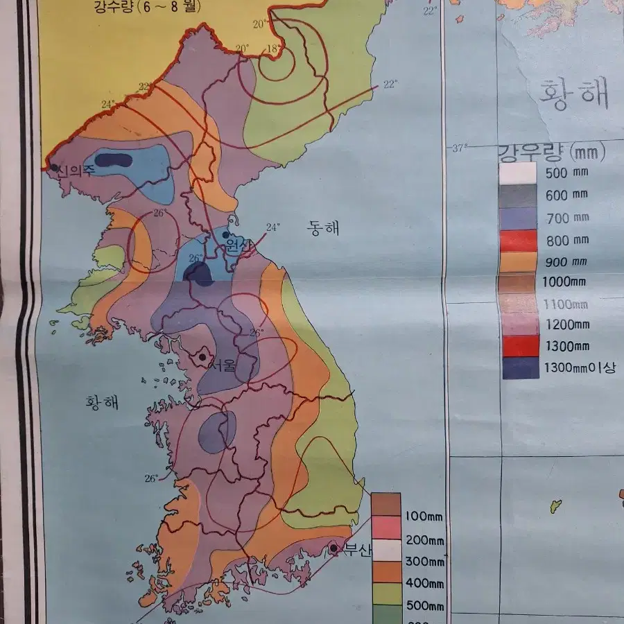 근대사 수집 자료 옛날 고지도 학습교재용 대한민국 기후도 대형