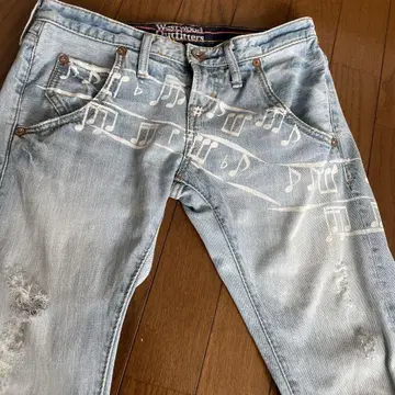 Westwood Outfitters 음표 프린트 데미지 청바지 S