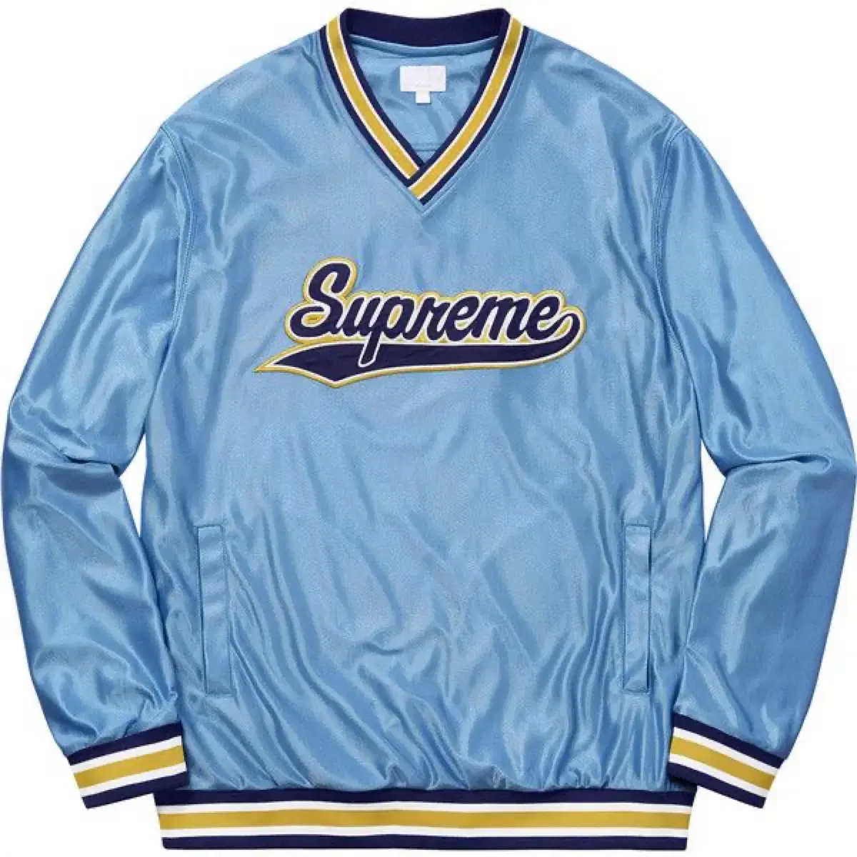 Vintage Supreme New Jeans FW16 Baseball Warm-Up Satin Long-Sleeve Top in Blue