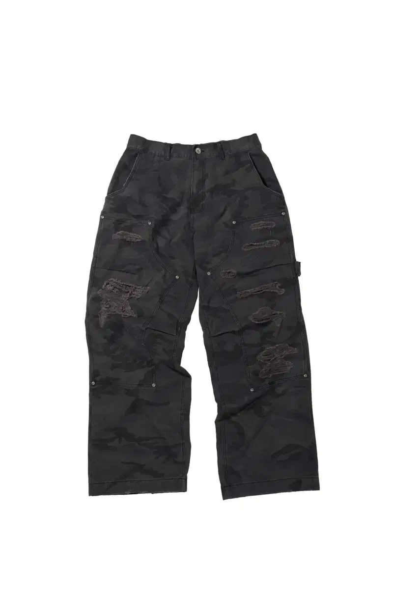 ETCE Double Knee Destroyed Cargo Pants Black Camo M