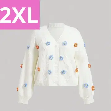 즉시 발송 해외 걸 꽃무늬 화이트 니트 스웨터 가디건 2XL