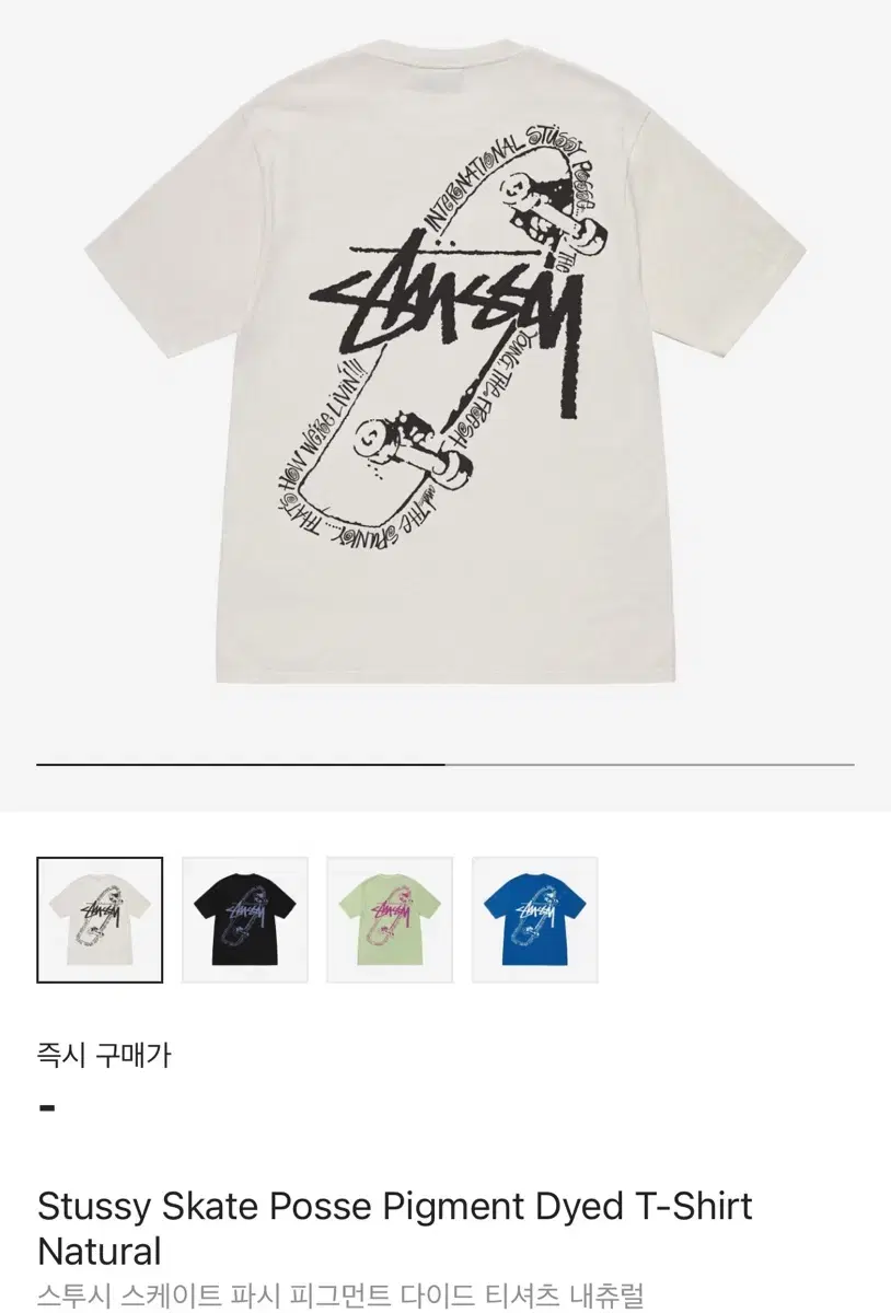 Stussy Vahn Tee Skate Parsi Pigmented Dyed Tee Natural