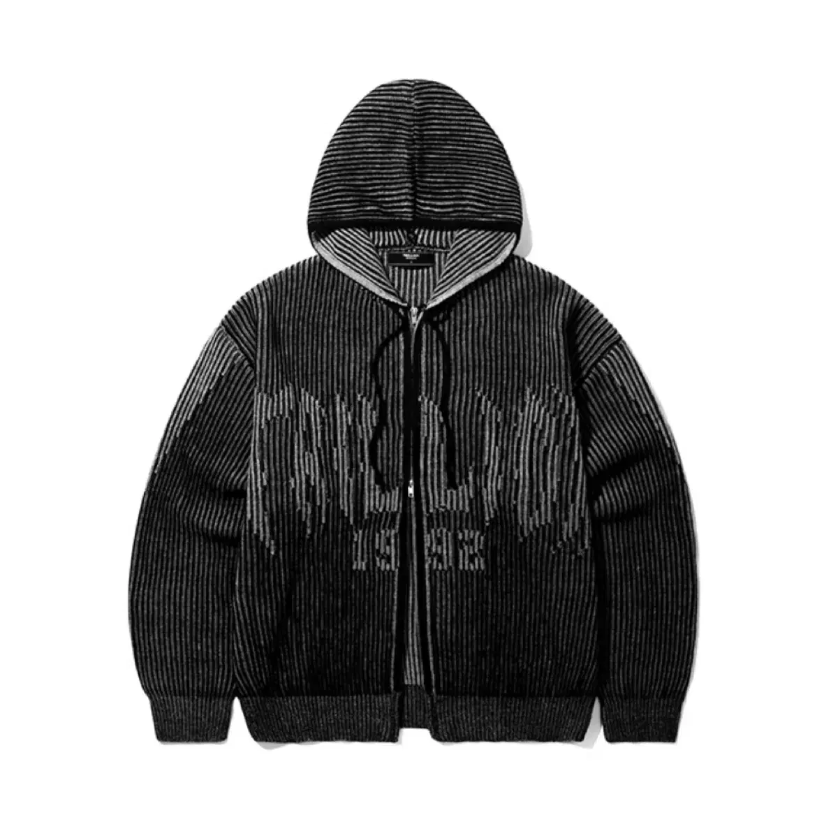 Gentlemen's Trilion Washable Two-Tone Hooded Zip-Up Graphic Knit in BLACK