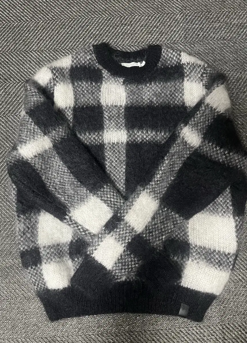 Maison Kitsune Brushed Mohair Check Pullover Knit Black White Check (XL)