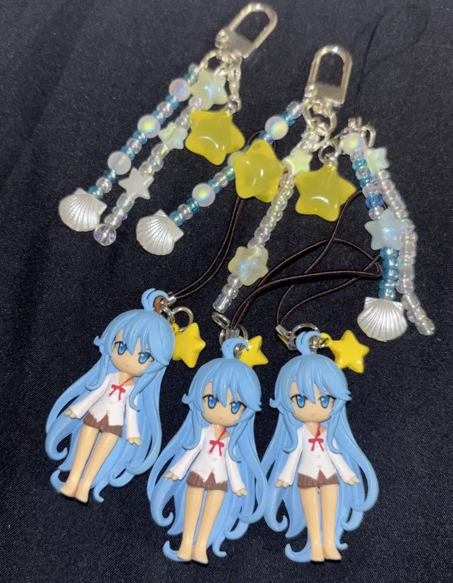 Japanese Vintage Classic Bishoujo Schoolgirl Uniform Figures keyring + Star Beads keyring Set