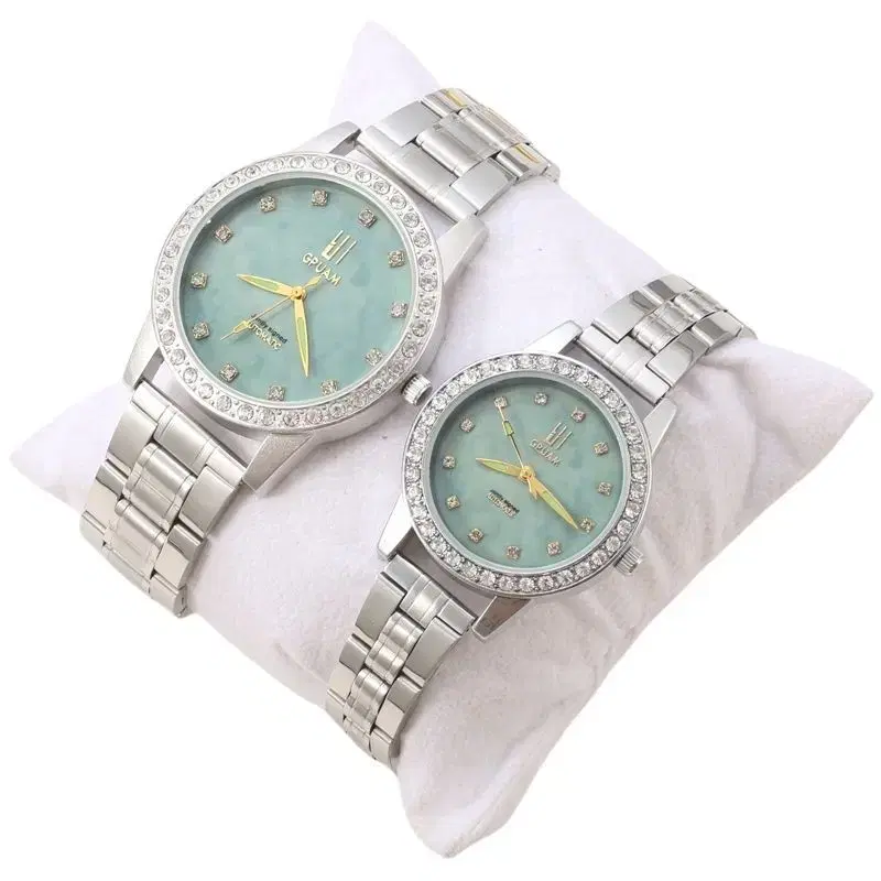 Emerald Jadeite Couple's Watch Man and Woman with Cubic on the Big Dial